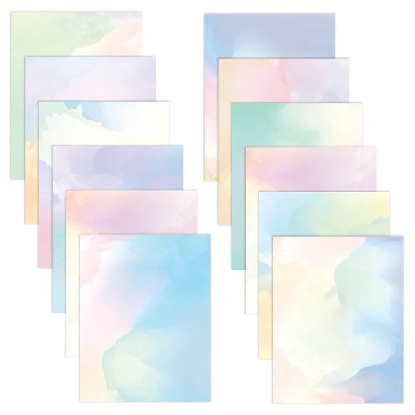 Better Office Products Stationery Paper, Watercolor Writing Stationery, Letter Size, 12 Unique Designs, 100PK 64505
